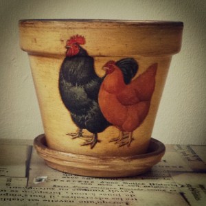 La Poule de Grand Mere hand decorated planter pot with crackled finish from The Lansdowne House